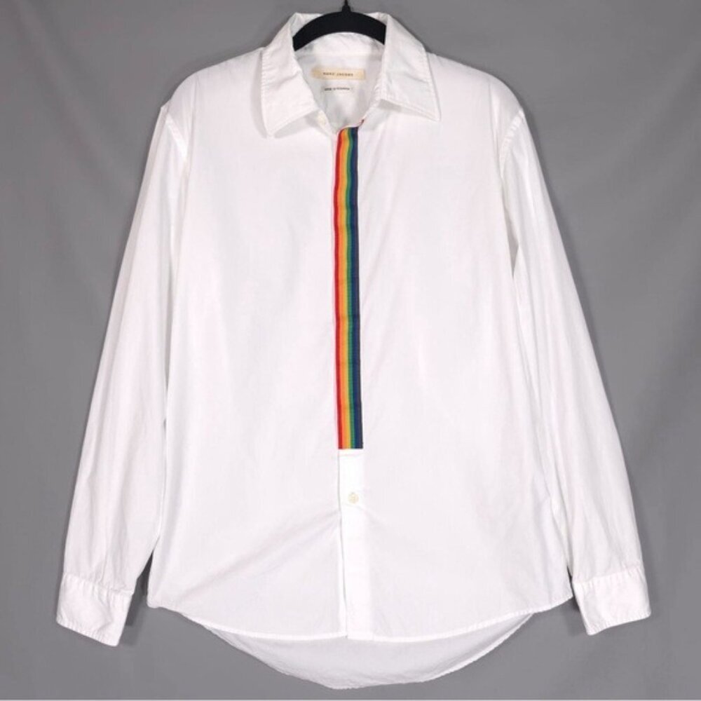 MARC JACOBS Men’s Shirt Slim Fit LS White Cotton Rainbow ROMANIA🇷🇴MADE Size 50